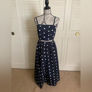 Old Navy The Occasion two piece formal navy polka dot crop top skirt